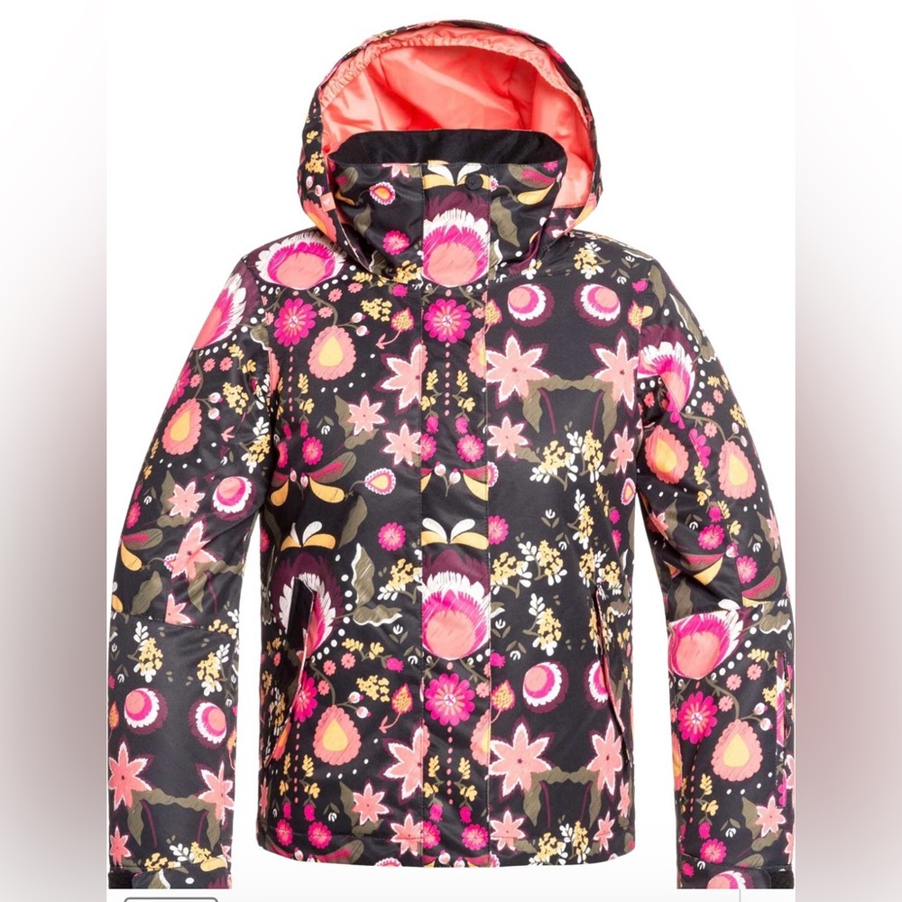 NEW Roxy jetty big girls snow jacket true black folk winter XL 14 Pink Floral